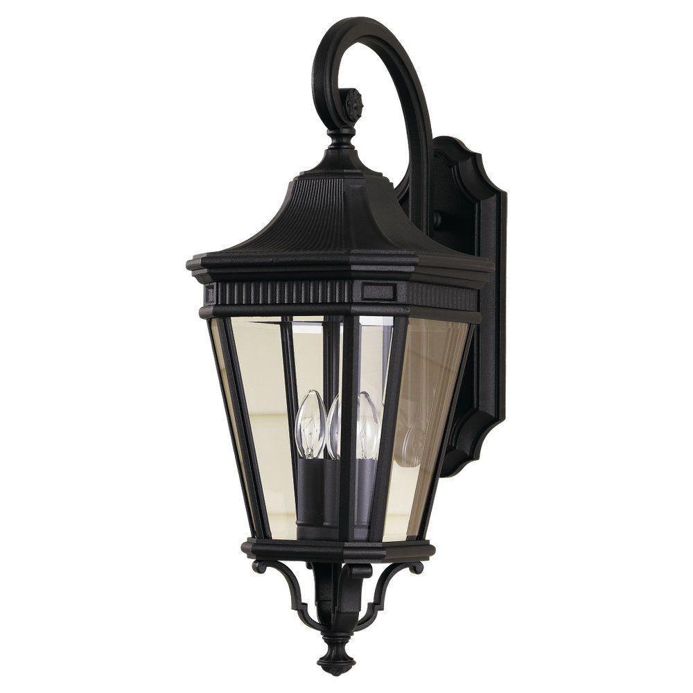 Feiss Outdoor Wall Lighting The Home Depot Cotswold Lane 3 Light Black Outdoor 23 75 In Wall Lantern