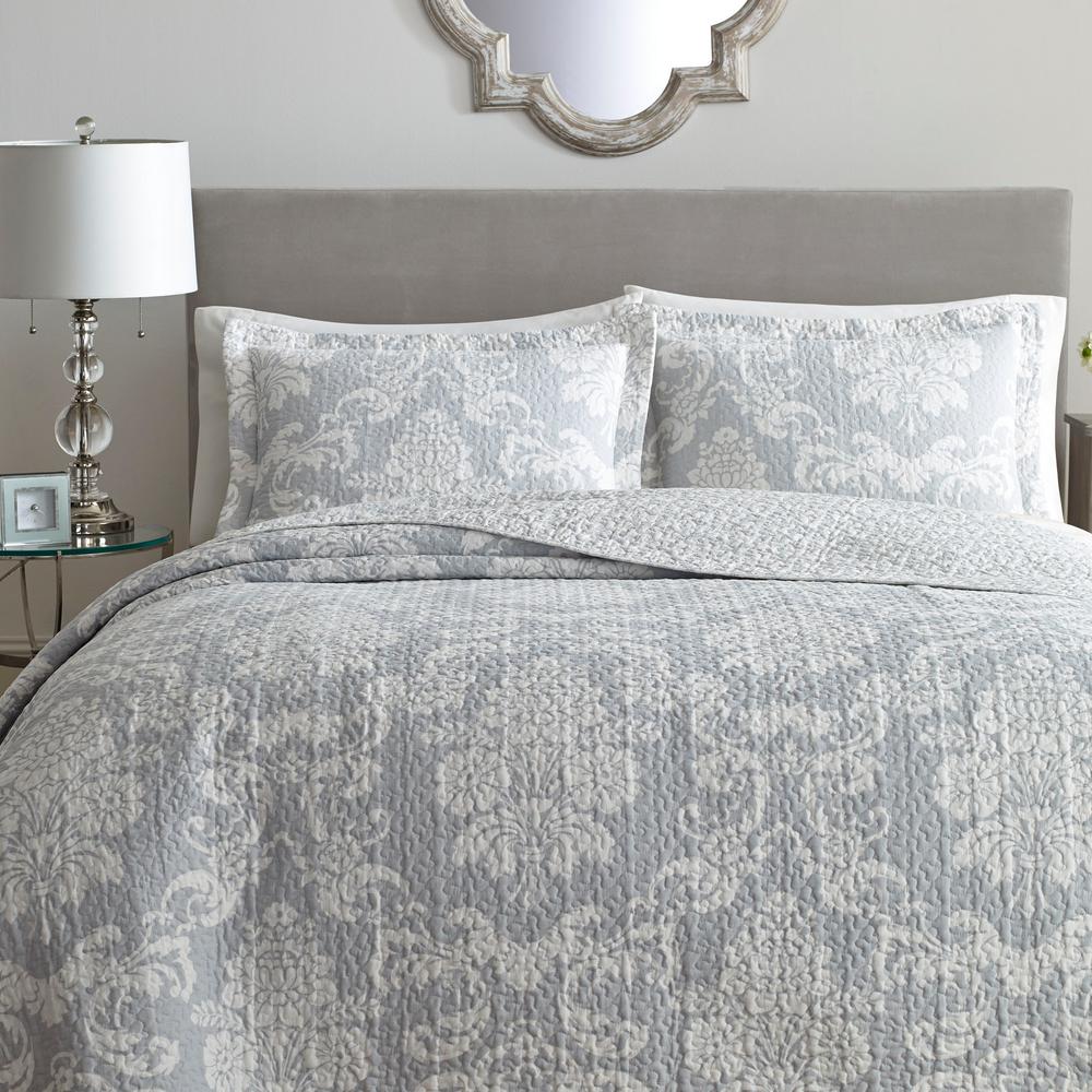 Laura Ashley Venetia 3 Piece Grey King Quilt Set 199478 The Home Depot Laura Ashley Venetia 3 Piece Grey King Quilt Set