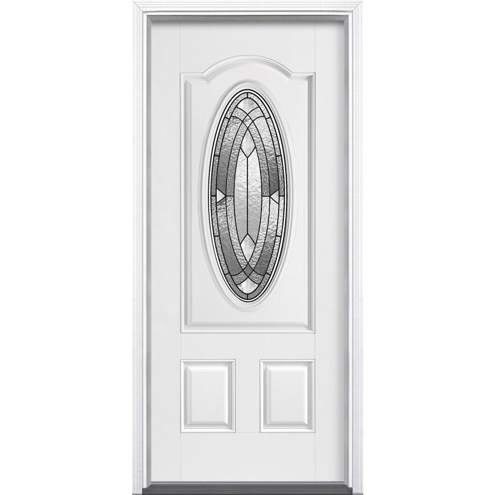 Masonite 36 In. X 80 In. Shield 3/4 Oval-Lite Right-Hand Inswing Primed ...