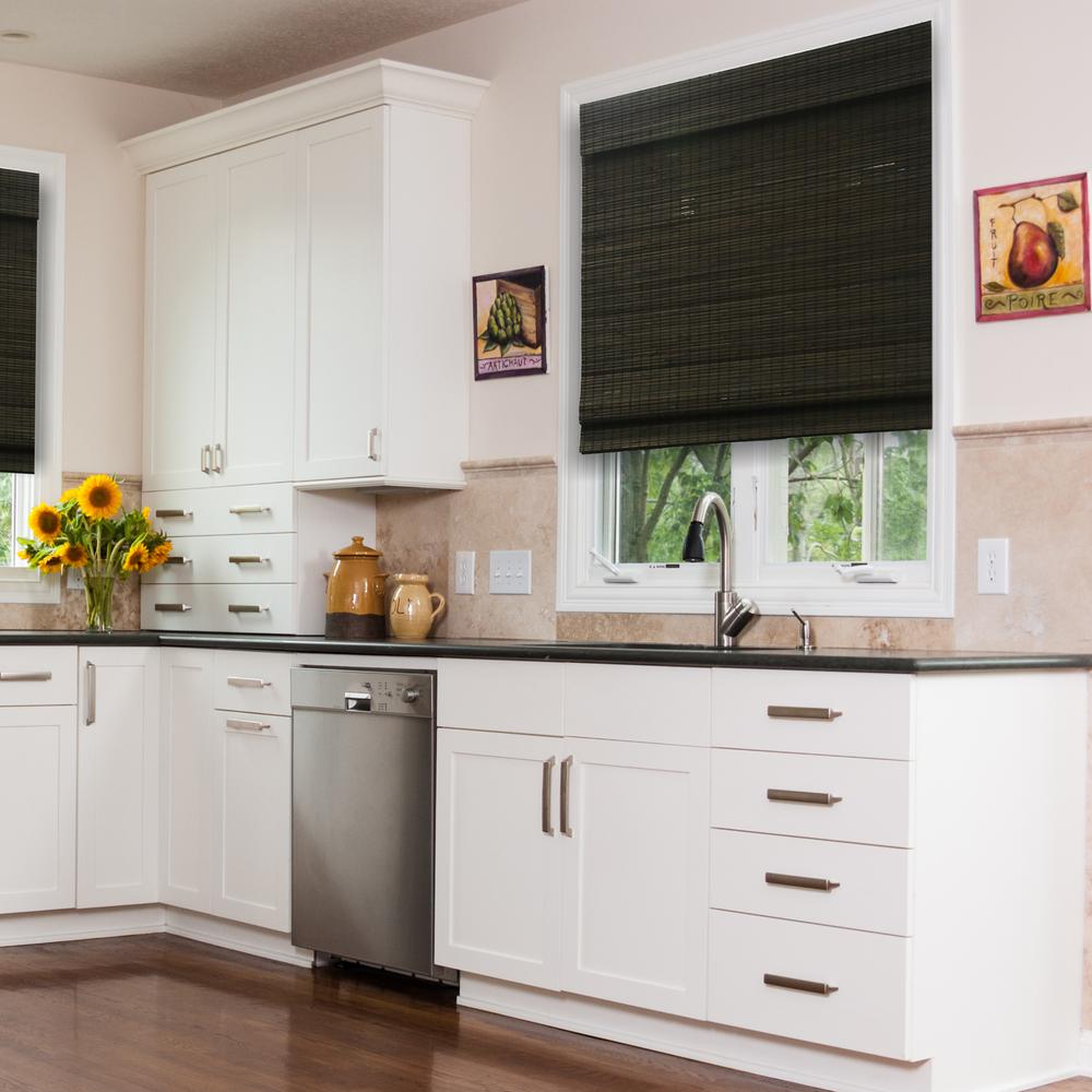 Cordless Dark Brown Wood Bamboo Shades Natural Cordless Cut To Width Espresso Flatweave Bamboo Roman Shade 72 In W
