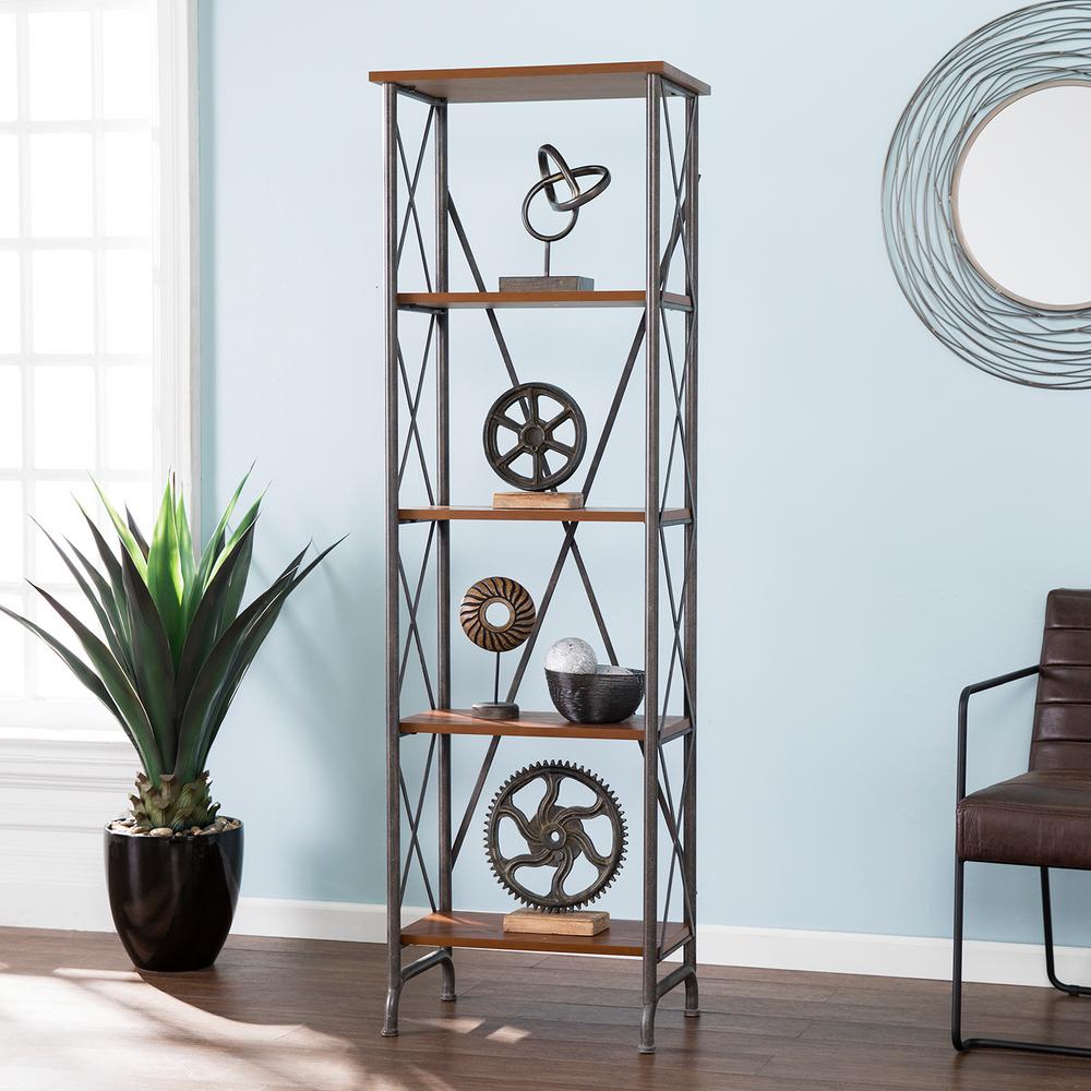 Southern Enterprises 70.25 in. Brown/Silver Metal 4-shelf ...