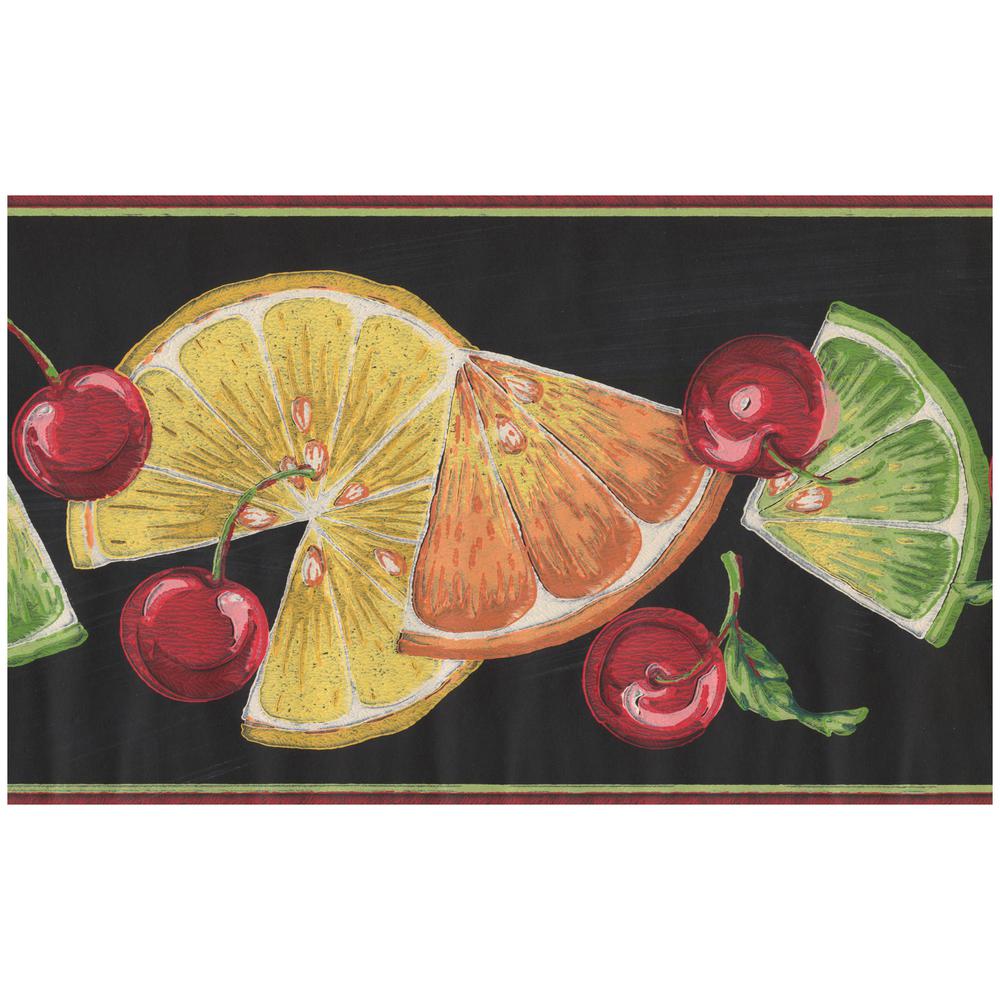 York Wallcoverings Orange Lime Slices Cherries Black ...