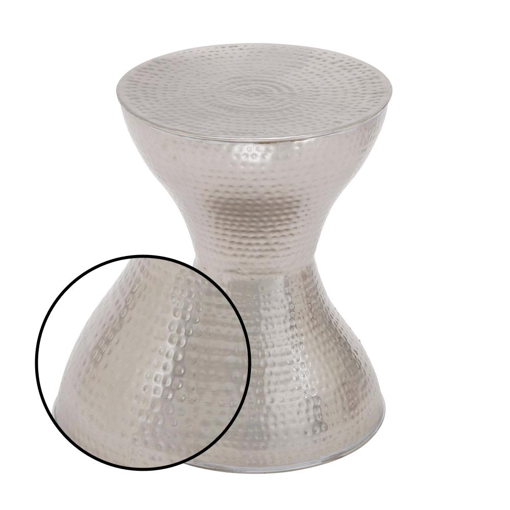 Hammered Silver Iron Hourglass Shaped Accent Table