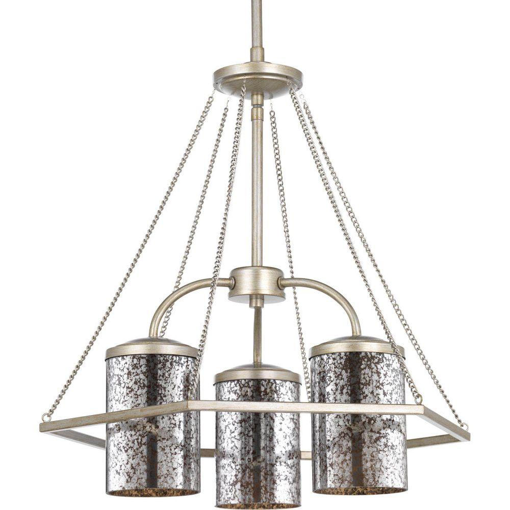 Progress Lighting Indi Collection 3 Light Silver Ridge Chandelier With Antique Mirrored Glass