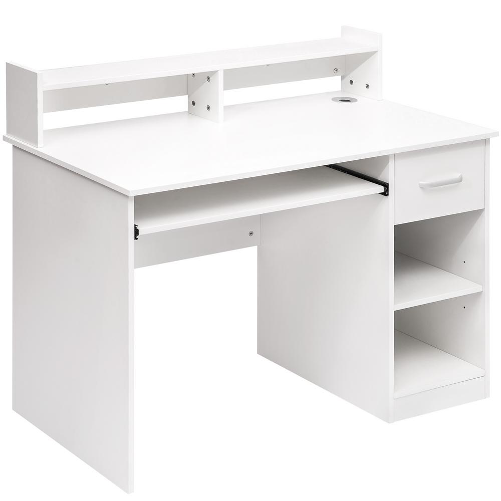 Harper & Bright Designs White Computer Writing Desk with Hutch and Keyboard Tray WF190143AAK
