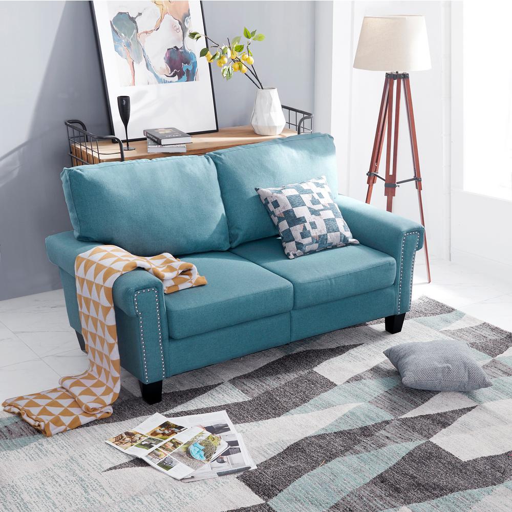 61 in. Turquoise Blue Polyester 2Seater Loveseat with Removable