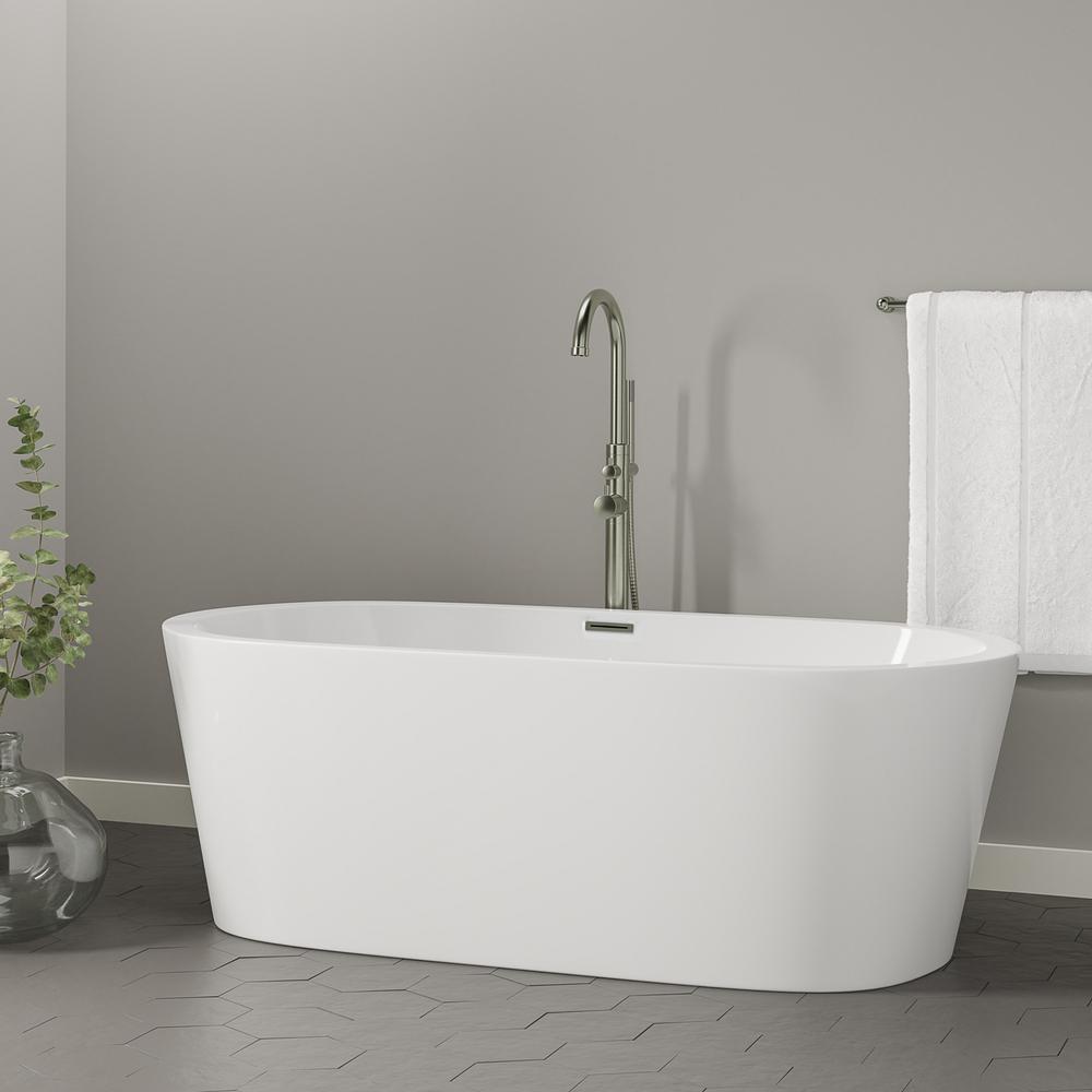 Barclay Products Rosario 70 In Acrylic Flatbottom Non Whirlpool Bathtub In White With Integral Drain In Brushed Nickel Atovn70lig Bn The Home Depot