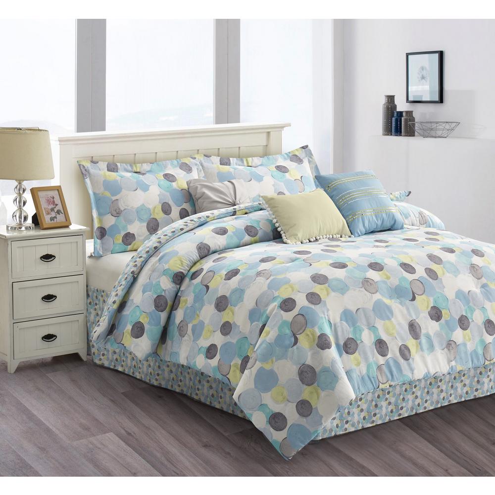 R2zen Dolly 7 Piece Light Blue Watercolor Dotted Queen Comforter