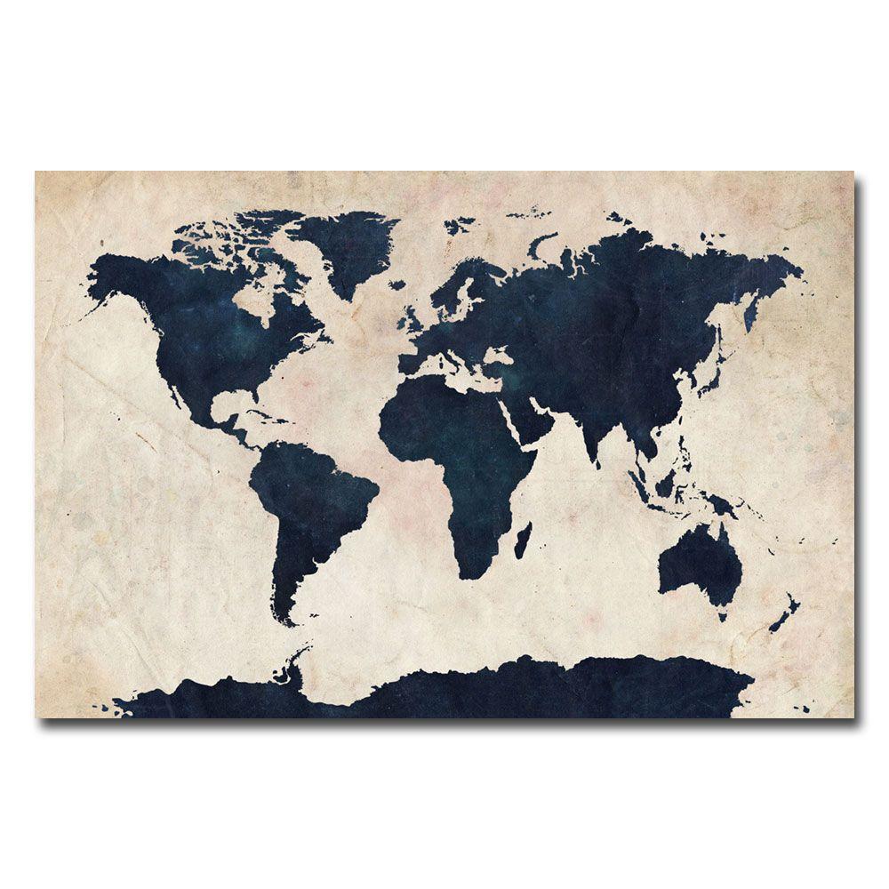 World Map Art Canvas Trademark Fine Art 16 in. x 24 in. World Map   Navy Canvas Art 