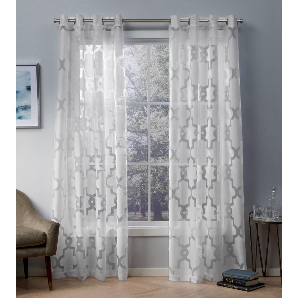 Essex Winter White Geometric Sheer Burnout Grommet Top Window Curtain ...