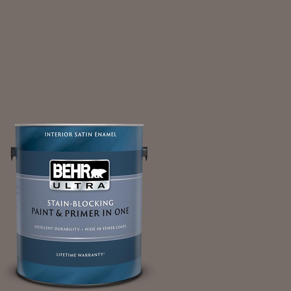 Behr Ultra 1 Gal Bnc 37 Gray Owl Satin Enamel Interior Paint And Primer In One