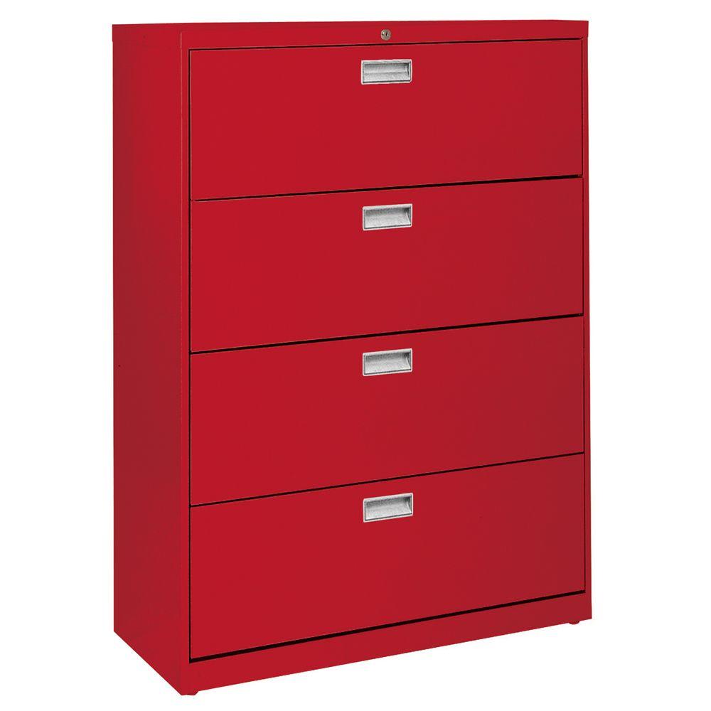 Sandusky 600 Series 53 In H X 36 In W X 19 In D 4 Drawer Lateral File Cabinet In Red Lf6a364 01 The Home Depot