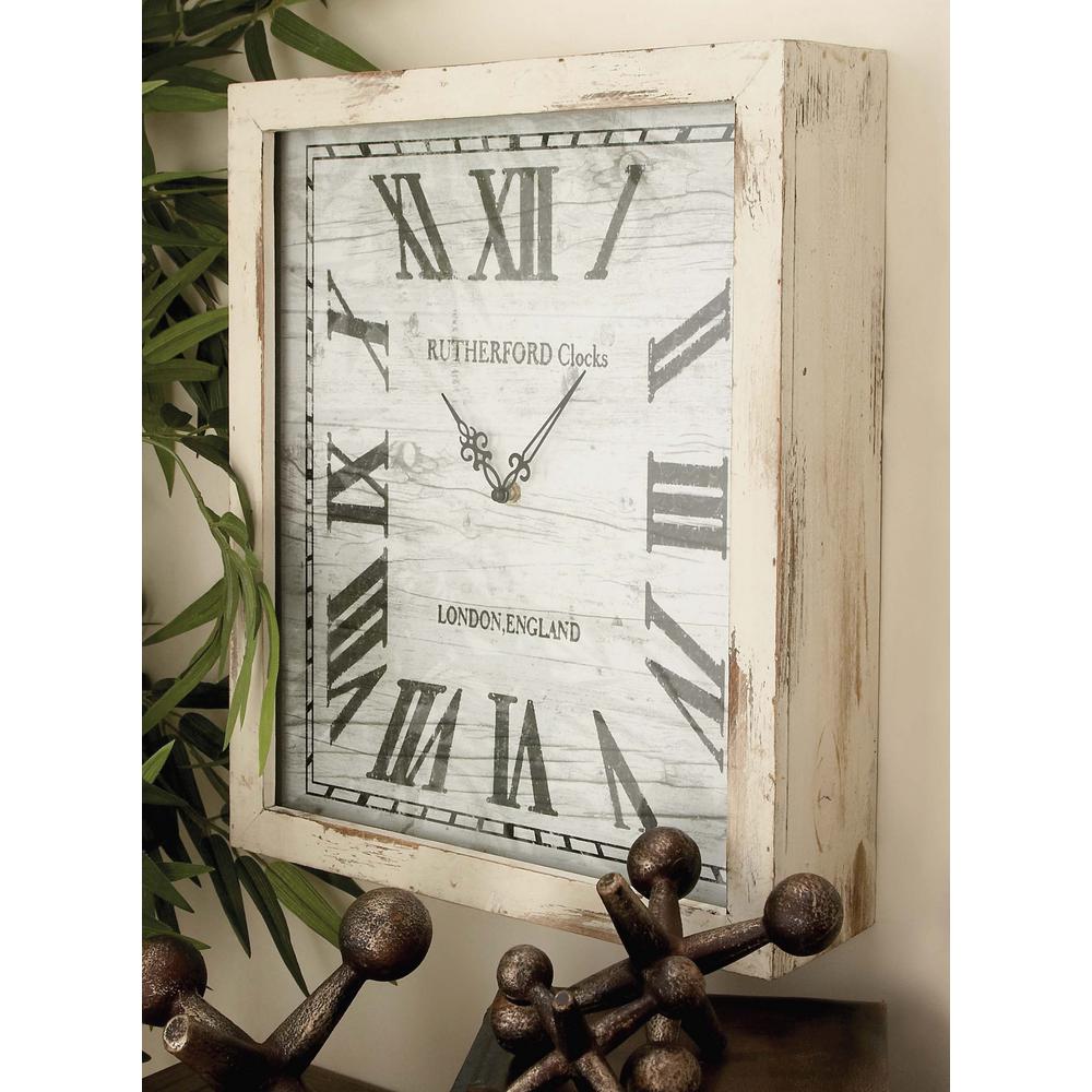 Litton Lane Distressed White Wooden Wall Clock 48536 The Home Depot