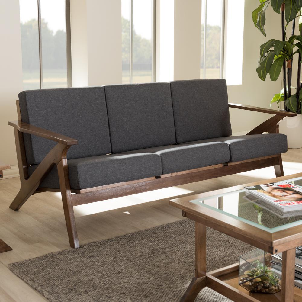 Baxton Studio Cayla Mid Century Gray Fabric Upholstered Sofa 28862 Baxton Studio Cayla Mid Century Gray Fabric Upholstered Sofa