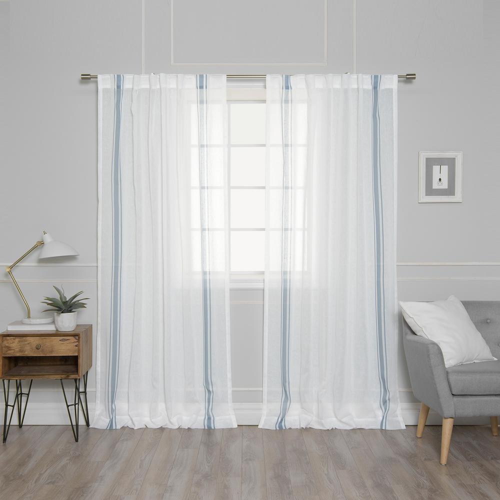 UPC 842927130015 product image for Best Home Fashion Blue Striped Faux Linen Rod Pocket Sheer Curtain - 52 in. W x  | upcitemdb.com