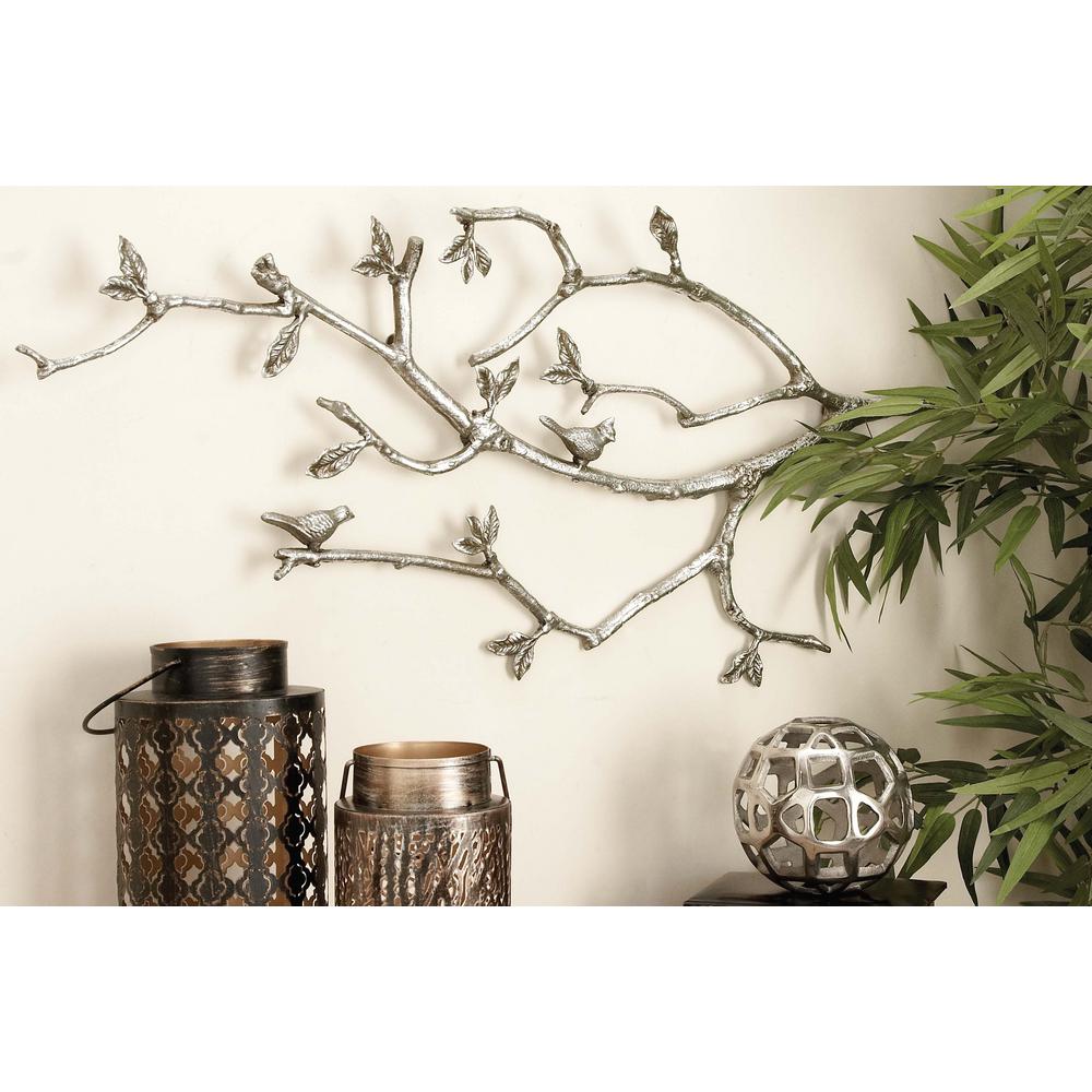 37 in. x 17 in. Whitewashed Aluminum Tree Branch Wall