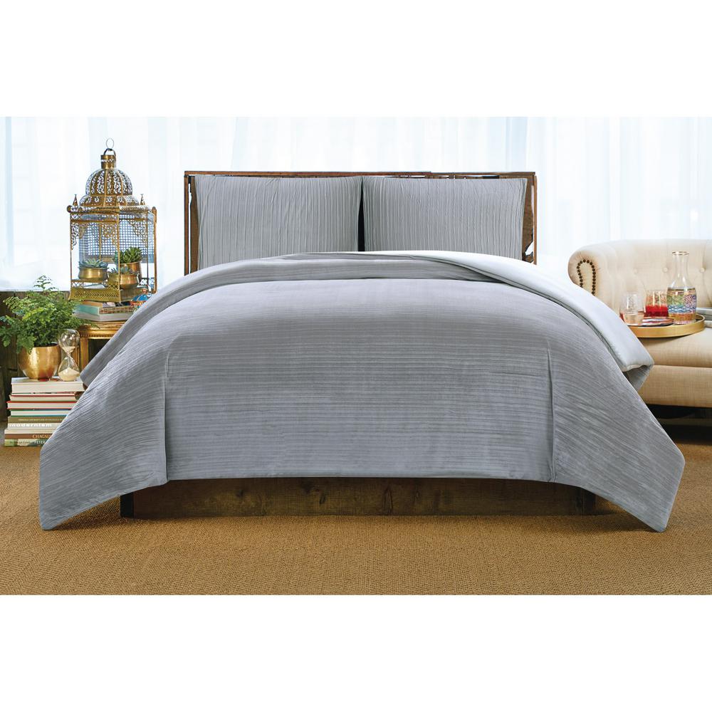 Christian Siriano Crinkle Velvet 3 Piece Platinum Full Queen Duvet