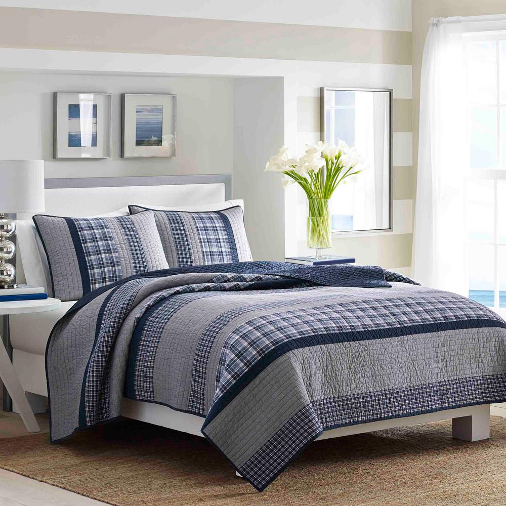 Nautica Adelson Navy Striped And Plaid Full Queen Quilt 210469