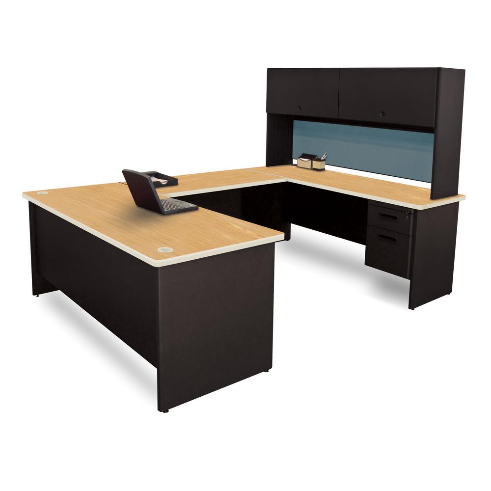 8 Ft 6 In W X D Black And Oak Slate U Shaped Desk With D Black And Oak Slate
