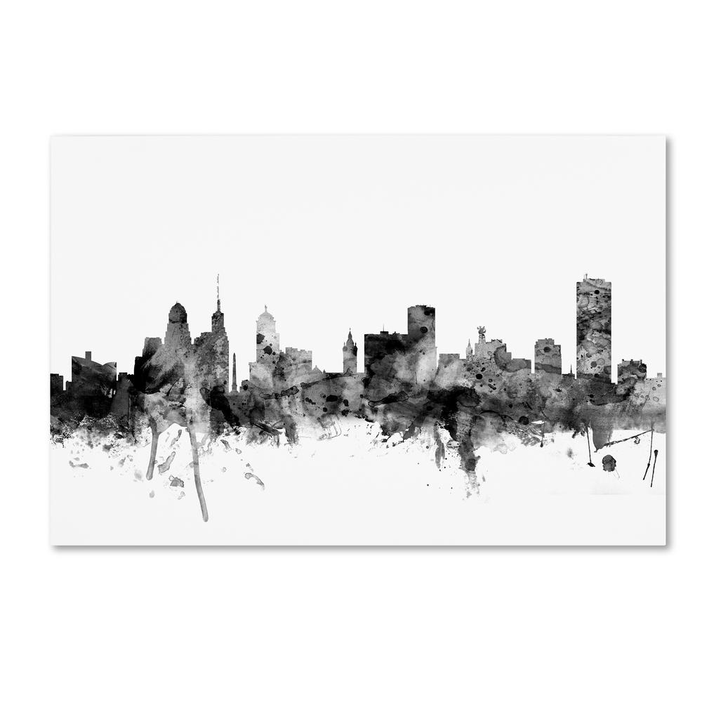 Trademark Fine Art Buffalo New York Skyline Black And White By Michael Tompsett Floater Frame Architecture Wall Art 12 In X 19 In Mt1081 C1219gg The Home Depot