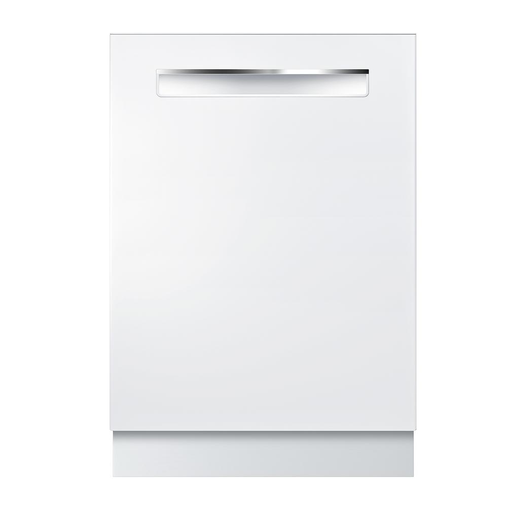 white dishwasher with stainless steel tub