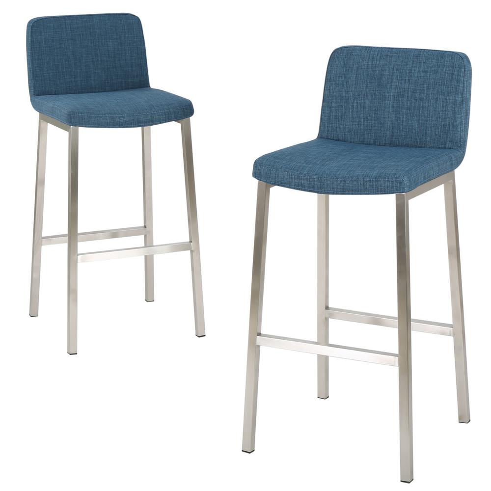 Noble House Sabiniano 30 In Blue Fabric Barstool Set Of 2 296618 Noble House Sabiniano 30 In Blue Fabric Barstool Set Of 2