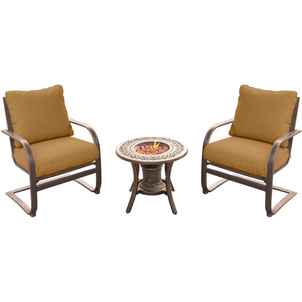 Hanover Summer Nights 3 Piece Patio Fire Pit Conversation Set With Hanover Summer Nights 3 Piece Patio Fire Pit Conversation Set With Aluminum Spring Chairs