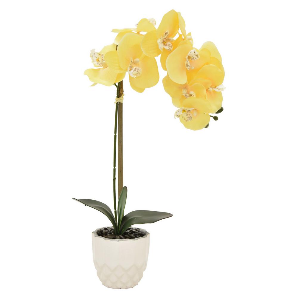 Three Hands 21 In Faux Orchid Flower Pot Yellow 11043 The Home Faux Orchid Flower Pot In Yellow