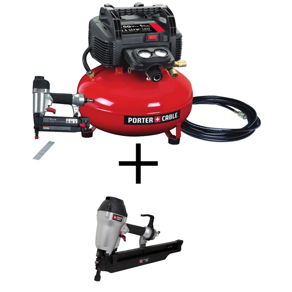 Porter-Cable 6 gal. 150 PSI Portable Electric Air Compressor and 18-Gauge Brad Nailer Combo Kit (1-Tool) with Bonus Framing Nailer was $417.9 now $279.0 (33.0% off)