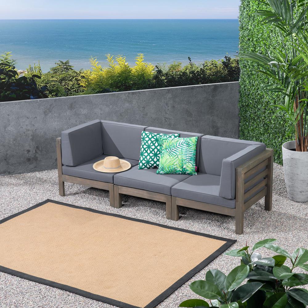 Le House Jonah Gray 3 Piece Wood Outdoor Sofa With Dark Cushions 54996 The Home Depot