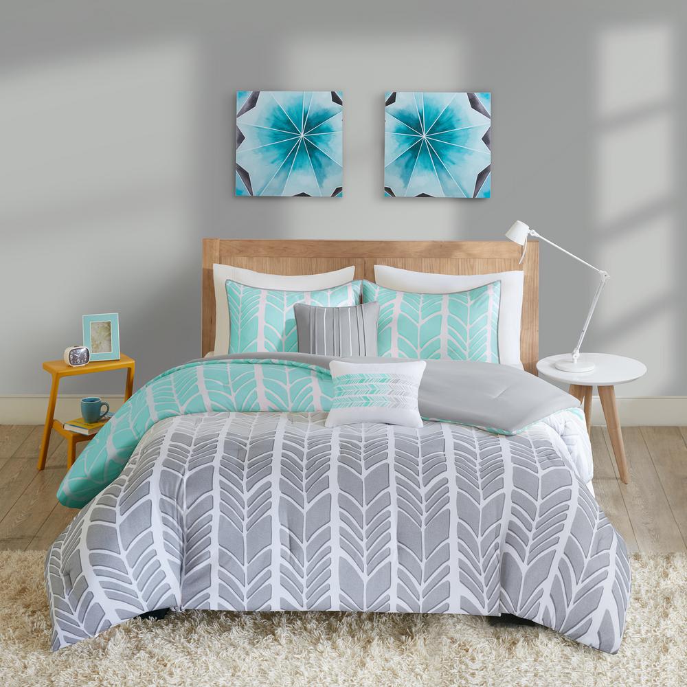 Bedding Full Queen Modern Contemporary Blue Teal Aqua Grey Chevron Comforter Set Twin Home Garden Marketplatforms Com