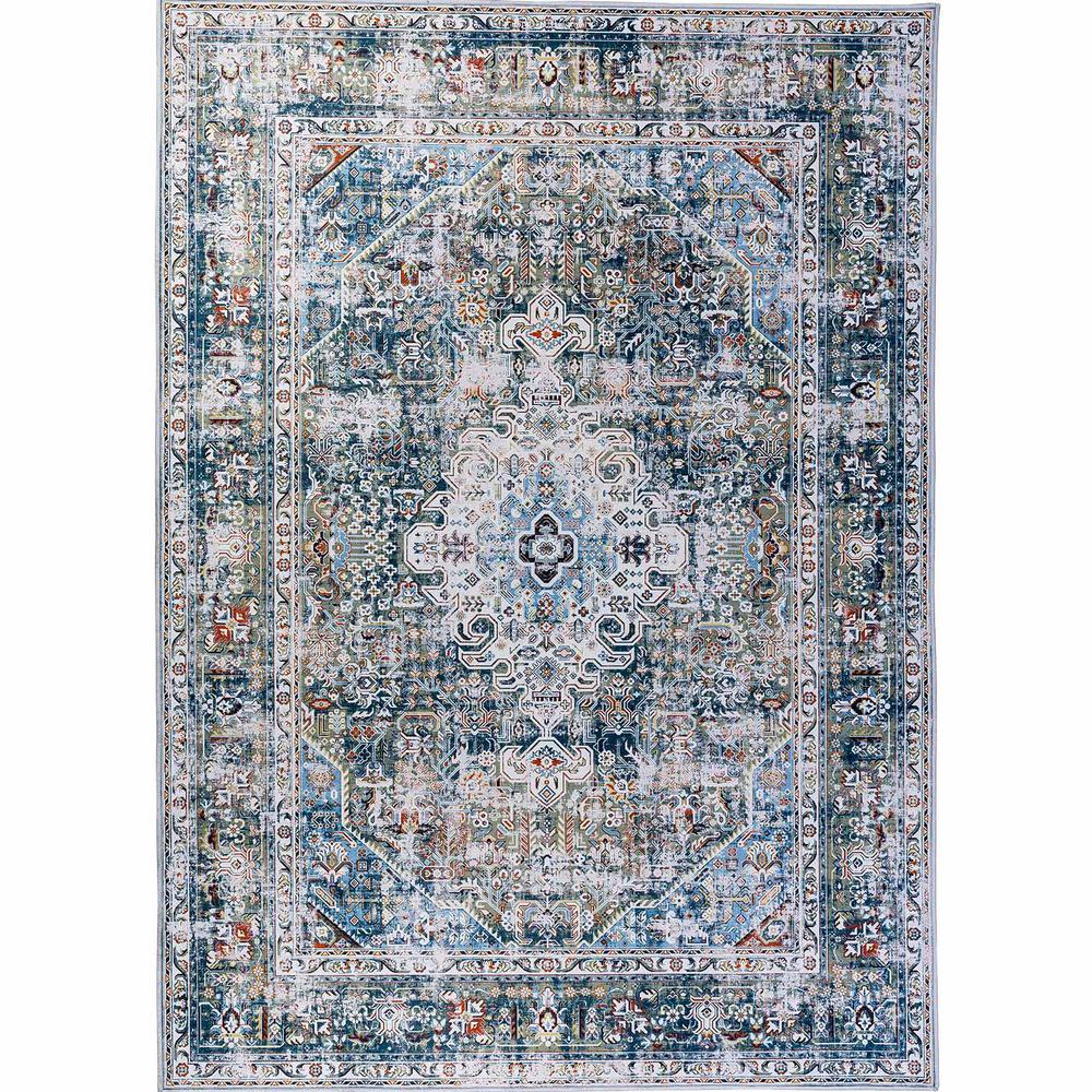 AndMakers Mighty Curae Lunaria Multi-Coloured 2 ft. x 9 ft. Traditional Vintage Bohemian Distressed Polyester Area Rug, Multi-Colored