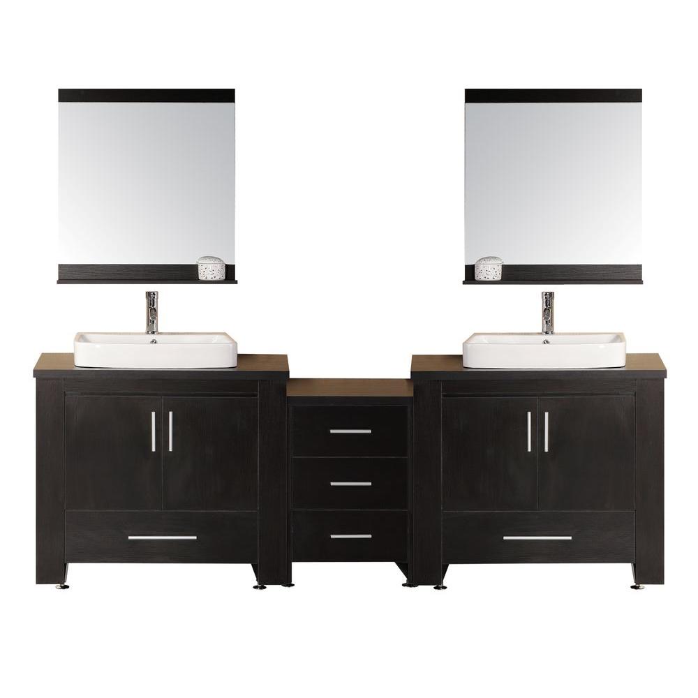 Design Element Washington 96 In W X 22 D Vanity Espresso With Water Resistant Top And Mirror Black