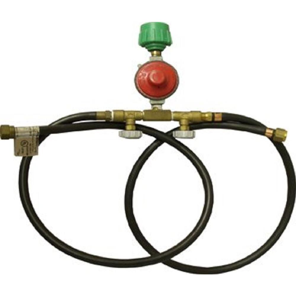 King Kooker High Pressure Regulator with Type 1 Connection, Manual Valves and 2 Hoses with 3/8