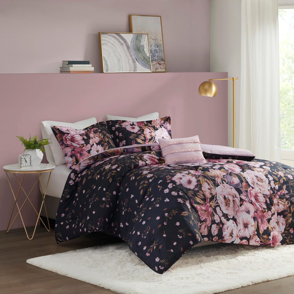 Intelligent Design Annabelle 3 Piece Black Twin Twin Xl Floral Printed Comforter Set Id10 1860 The Home Depot