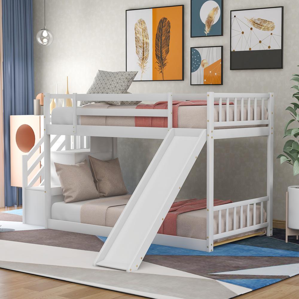 Harper Bright Designs White Twin Over Twin Bunk Bed Daybed With Slide And Stairway Sm000207aak The Home Depot