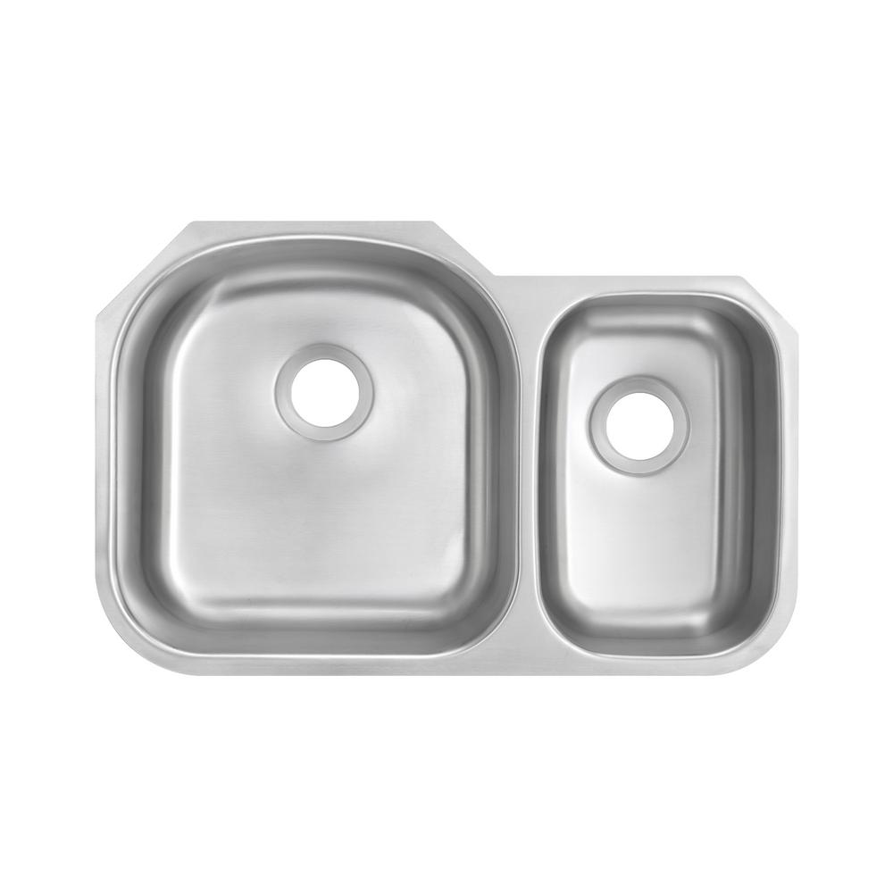 Glacier Bay Undermount 16 Gauge Stainless Steel 32 In 0 Hole 70 30 Double Bowl Kitchen Sink