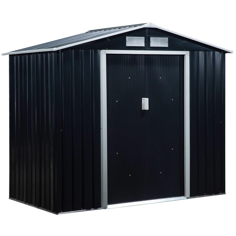 Outsunny 4 ft. x 7 ft. x 6 ft. Grey Metal Outdoor Backyard Shed with 4 ...