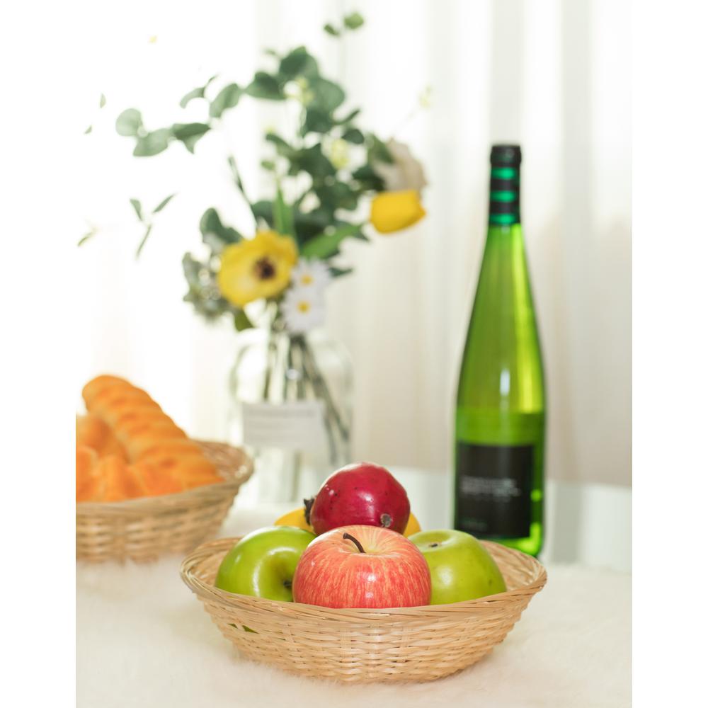 Rattan Hand-Woven Round Storage Basket Bread Fruit Decorative Tray Rustic Style