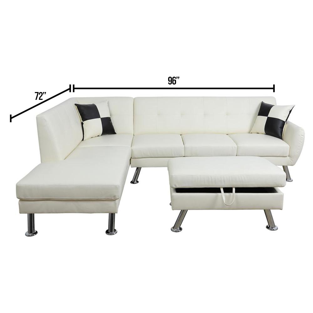 Star Home Living Ricky 3 Piece Off White Faux Leather 3 Seater L Shaped Left Facing Sectional Sofa With Ottoman Sh3102a The Home Depot