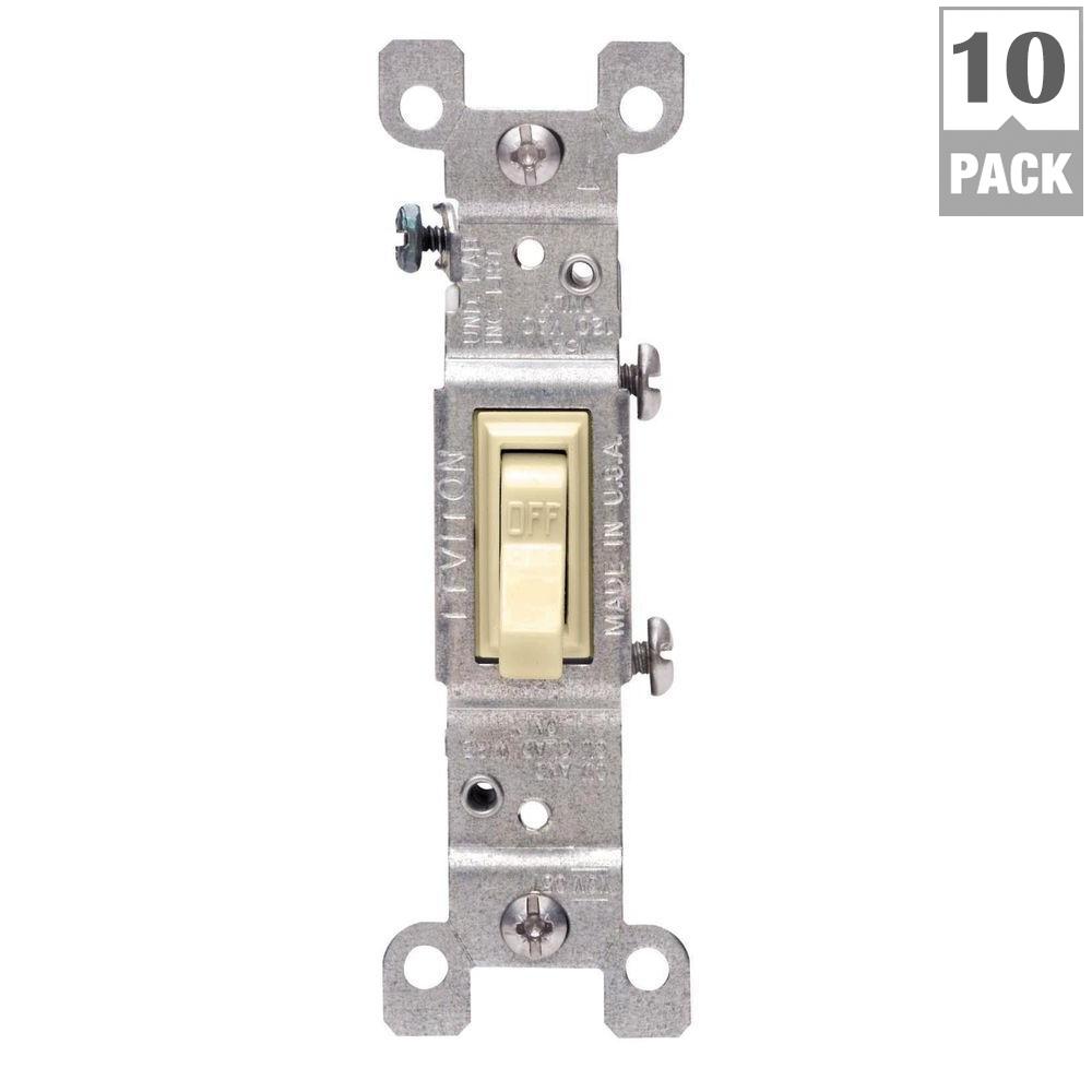 Leviton 15 Amp Single Pole Switch Ivory 10 Pack M25 01451 2im The Home Depot