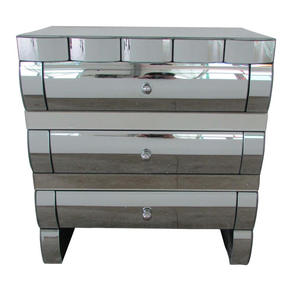 Noble House Coyle 3 Drawer Mirrored Accent Chest 295465