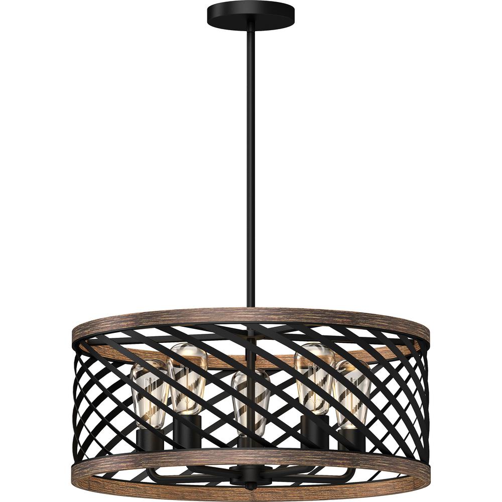 Volume Lighting 5Light Indoor Black Walnut Downrod Pendant Chandelier