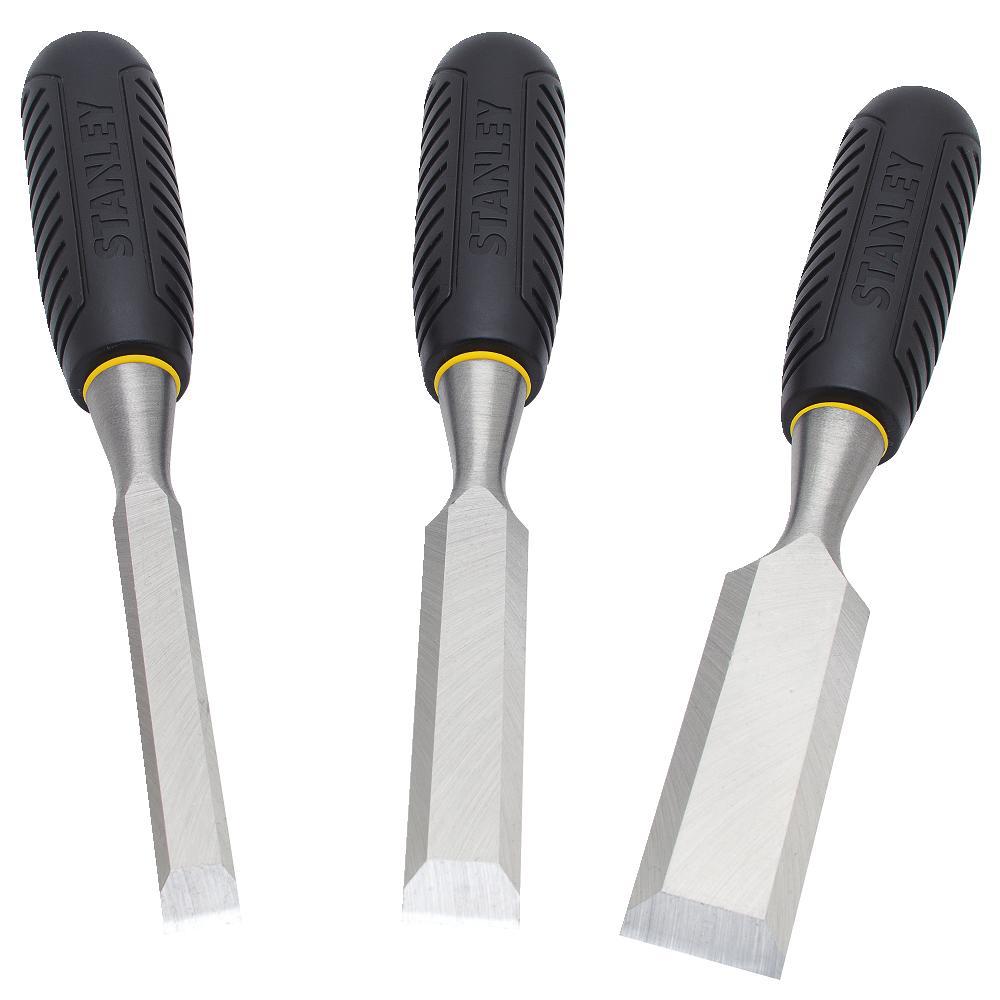 Stanley 16-150 Black Polypropylene Handle Short Blade Wood Chisel Set, 3-Piece