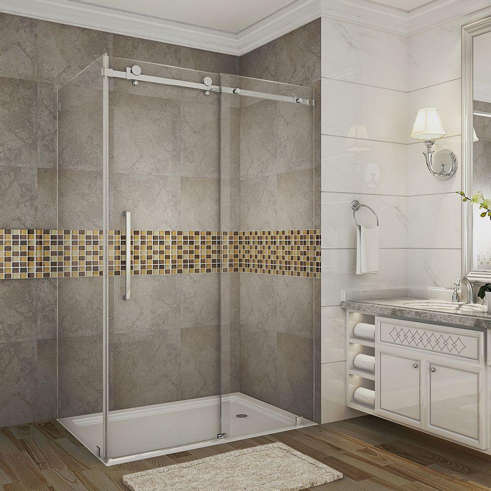 Aston Moselle 48 In X 334375 In X 75 In Completely Frameless Sliding Shower Enclosure In