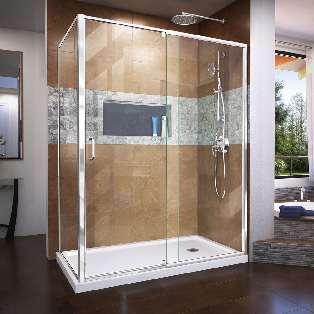 DreamLine Flex 60 in. W x 36 in. D x 74.75 in. Framed Pivot Shower Enclosure in Chrome with