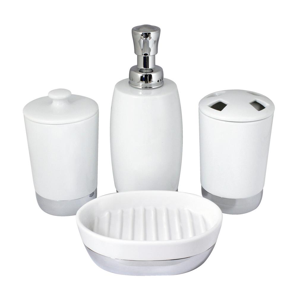 MODONA Arora 4Piece Bathroom Accessories Set in White Porcelain and