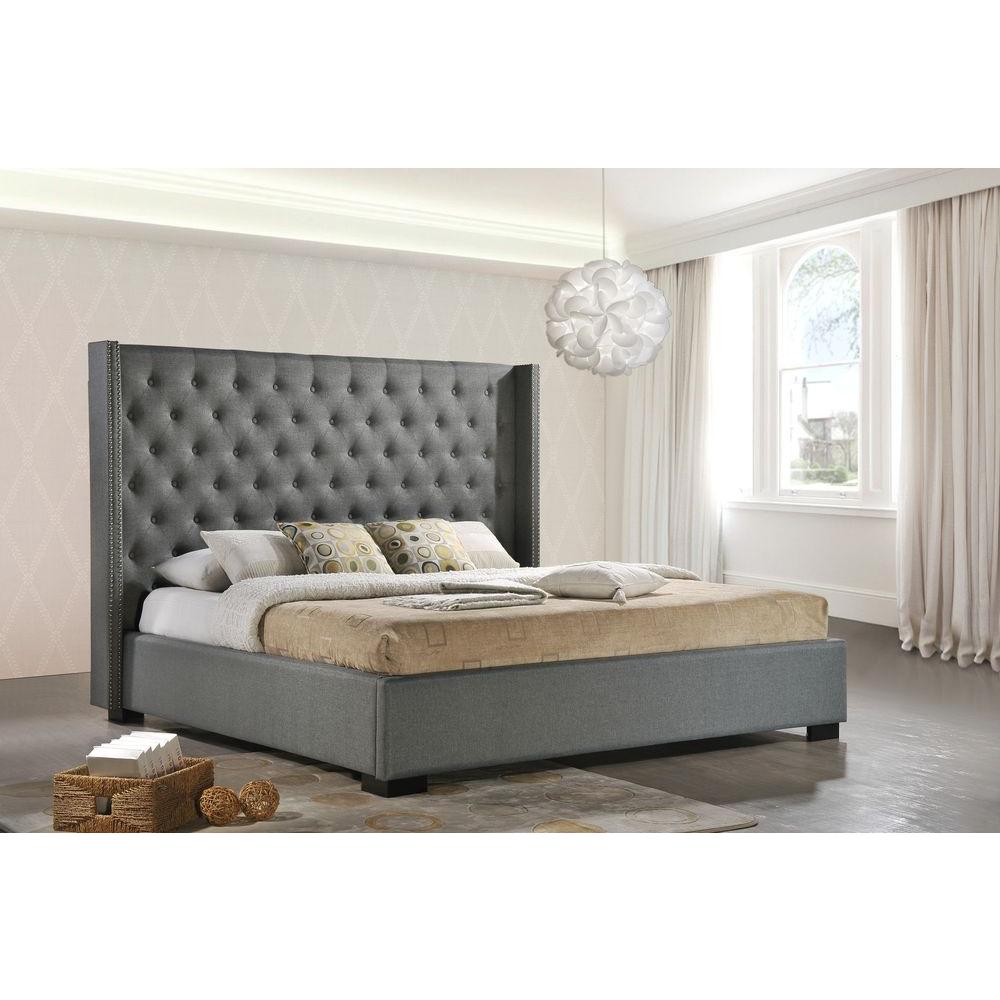 LuXeo Newport Gray King Upholstered Bed-LUX-K6368-GRY 