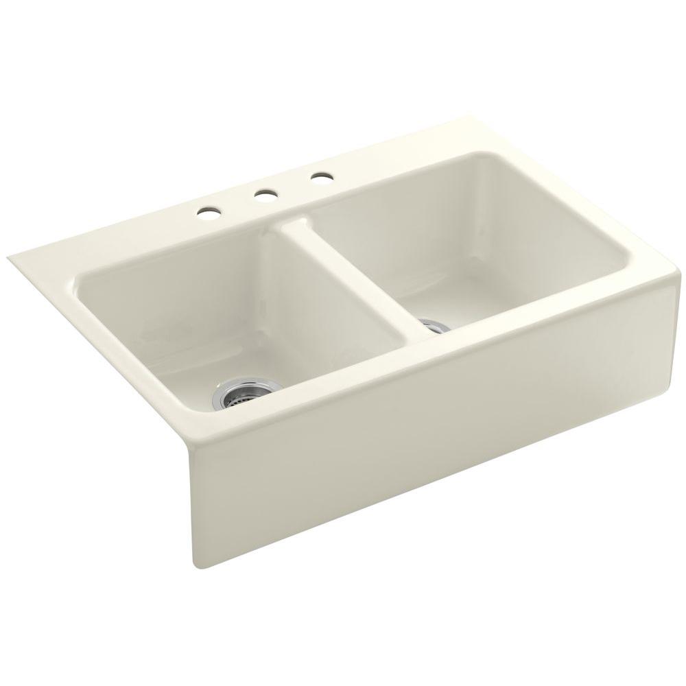 Kohler Hawthorne Farmhouse A Front Cast Iron 33 In 3 Hole Kohler Hawthorne Farmhouse A Front Cast Iron 33 In 3 Hole Double Basin