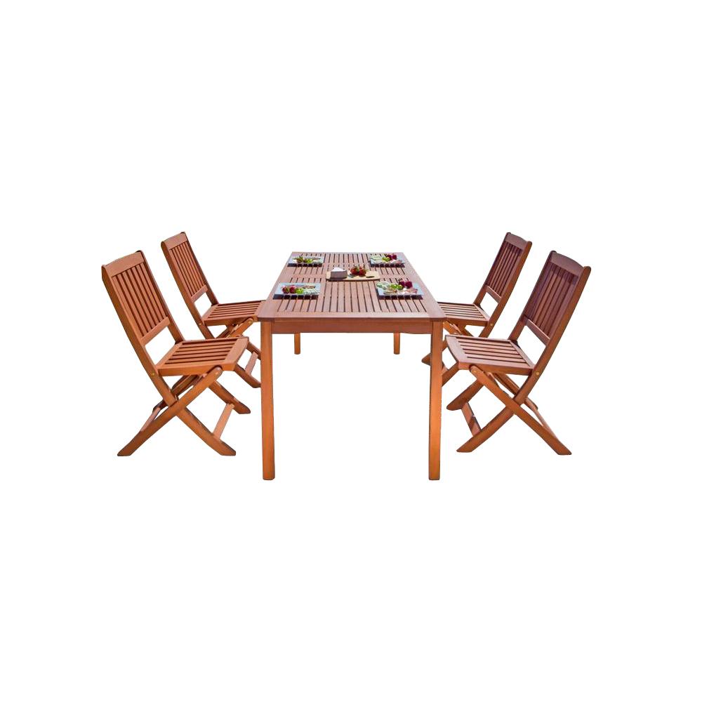 Balthazar Eucalyptus 5Piece Wood Patio Dining Set with Folding Chairs